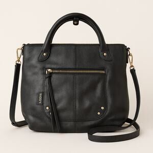 Lodis Malone Black Pebbled Leather Satchel Crossbody Bag